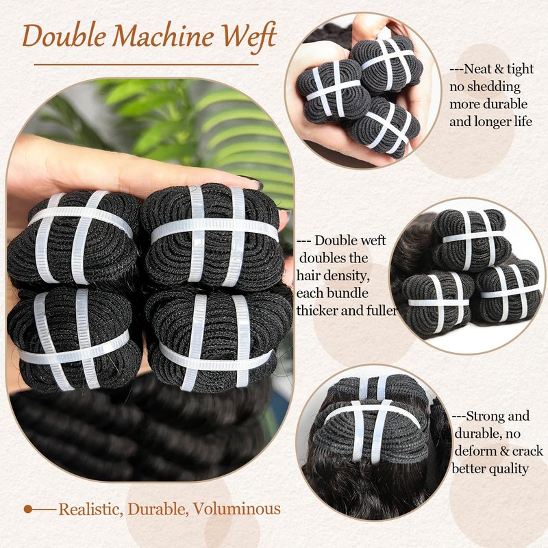 Lemoda Burmese Deep Wave Bundles Human Hair 16 Inch 100% Unprocessed Raw Human Hair Loose Deep Wave Bundles Extensions 15A Raw Burmese Curly Bundles Natural Color