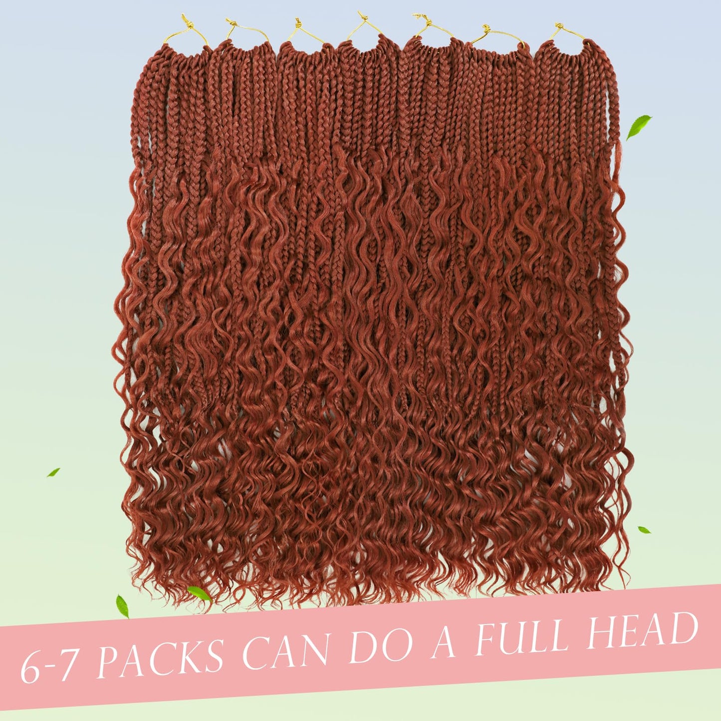 Miuric Boho Box Braids Crochet Hair for Black Women 24 Inch 7 Packs Goddess Box Braids Crochet Hair Pre-Looped with Curly Ends Reddish Brown Bohemian Synthetic Briading Hair Extensions