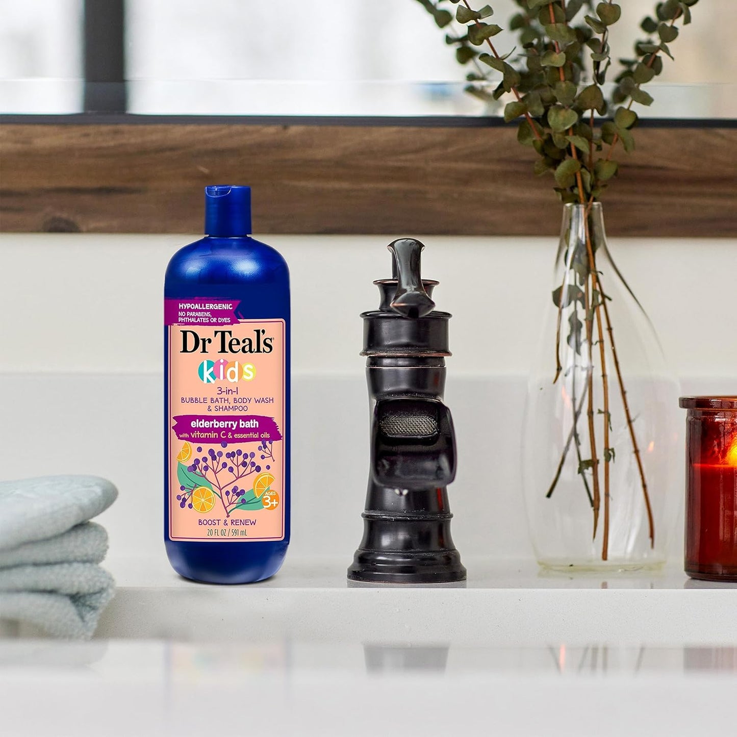 Dr Teal's Kids 3-in-1 Bubble Bath | Body Wash & Shampoo with Elderberry & Vitamin C - 20 fl oz (Pack of 3)