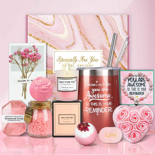 Gifts for Women, Mom, Wife, Girlfriend, Her, Sister, Grandma, Bestie - Happy Birthday, Christmas, Best Friendship Gifts, Unique Thank You Gifts - Rose Relaxing Spa Gift Self Care Gift Baskets Set