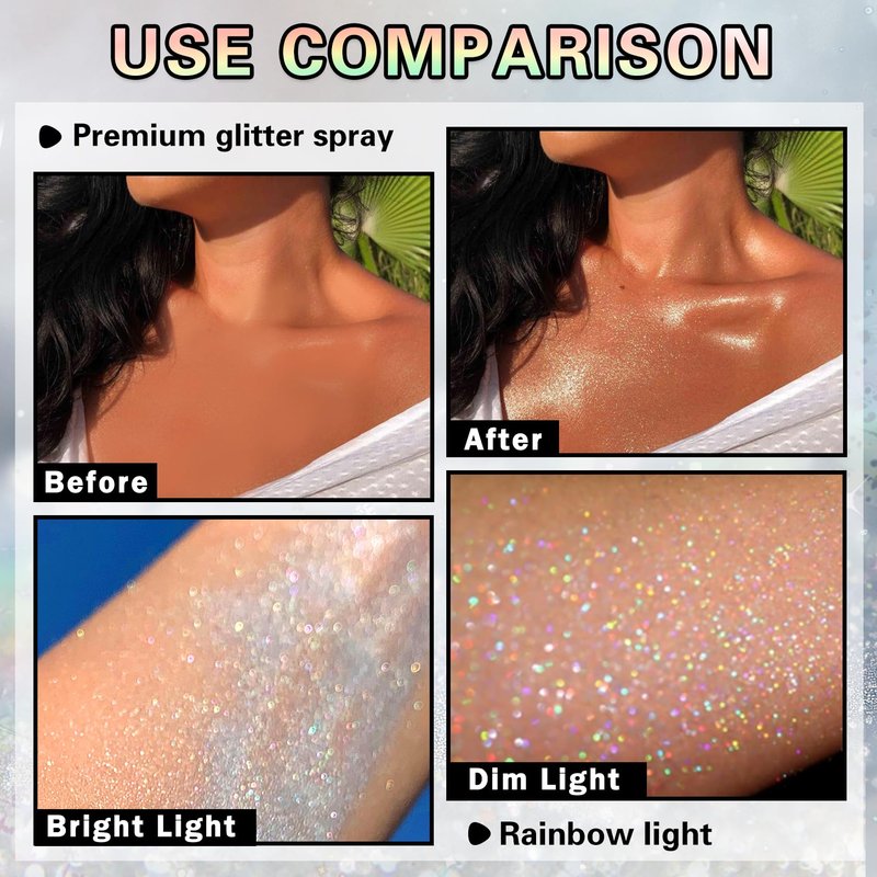 IONSGAKO Body Glitter Spray, 60ML Shiny Silver Glitter Spray for Hair Body and Clothes,Long-Lasting Quick-Drying Holographic Ultra Fine Powder Glitter Hairspray for Festival Rave Stage Prom 2.11 Fl Oz