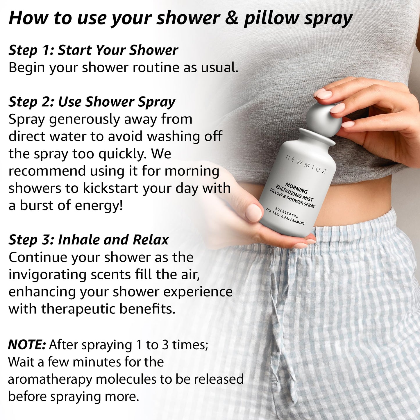 Energizing Shower & Pillow Spray Peppermint Eucalyptus Tea Tree Essential Oils Natural Fast Acting Aromatherapy Mist for Relaxation Calming Stress Clear Sinus Cooling Relief Luxury Self Care Gift