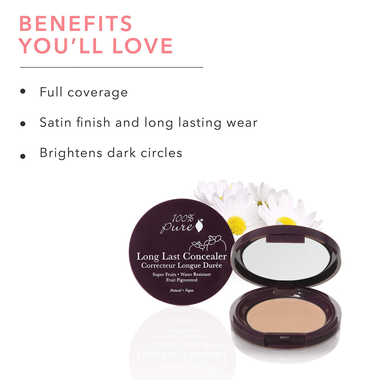 100% PURE Fruit Pigmented Long Last Compact Concealer, Peach Bisque, Full Coverage Concealer, Diminish Dark Circles (Medium with Yellow Undertones) - 0.11oz