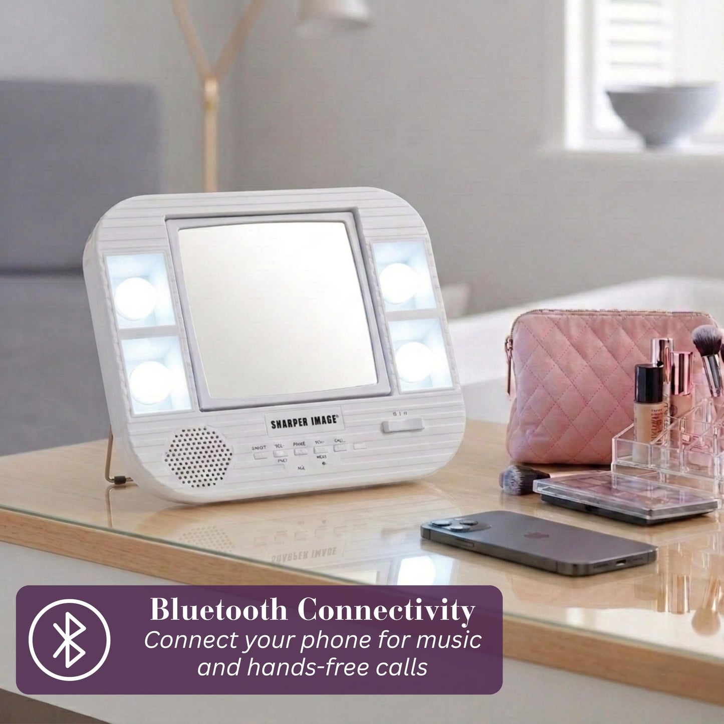 JERDON Two-Sided Bluetooth Makeup Mirror with Lights - Vanity Mirror with 5X Magnification & Multiple Light Settings - White - Model J1025