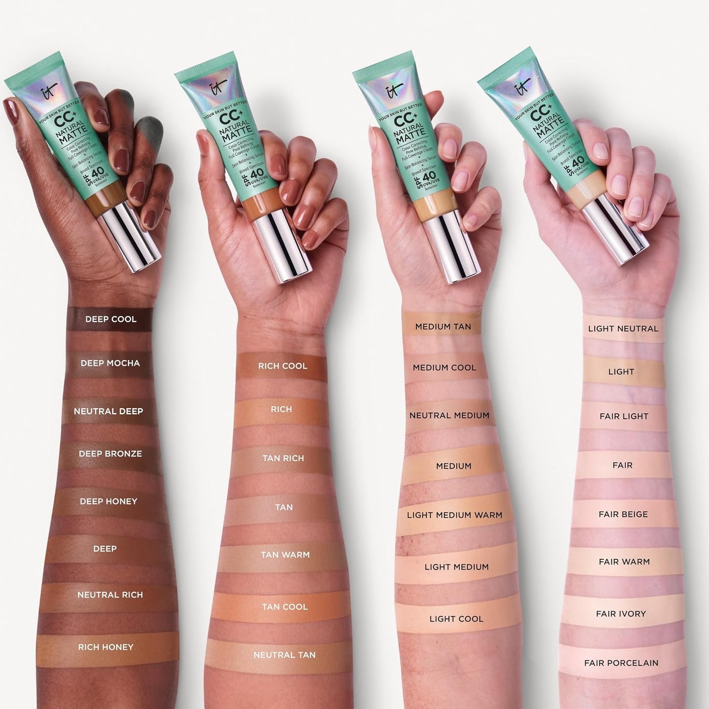 IT Cosmetics CC+ Cream - Natural Matte Full Coverage Foundation with SPF 40 | 16H Shine Control, Pore Refining, 24H Hydration - 1.08 fl oz