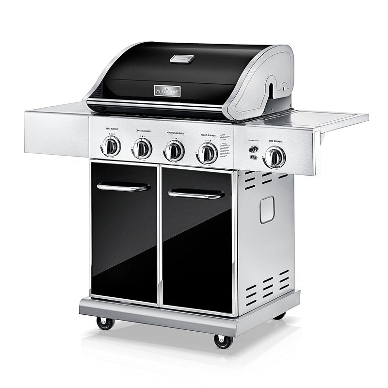 NutriChef 52,000 BTU 5-Burner Stainless Steel Propane Gas Grill with Portable Design, Electronic Ignition, Built-in Thermometer and Heavy-Duty Construction