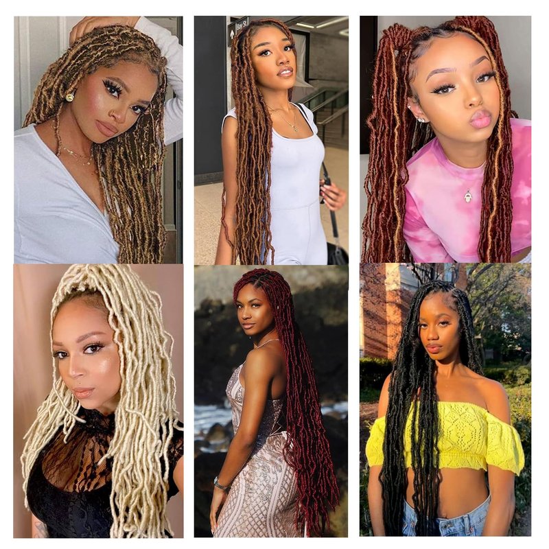 Burgundy red Soft Locs 36 Inch 7 Packs Crochet Hair Faux Locs Pre-looped Super Lightweight Goddess Locs color 530 Synthetic Crochet Hair Braids For Black Women (Bug, 36 Inch（Pack of 7）)