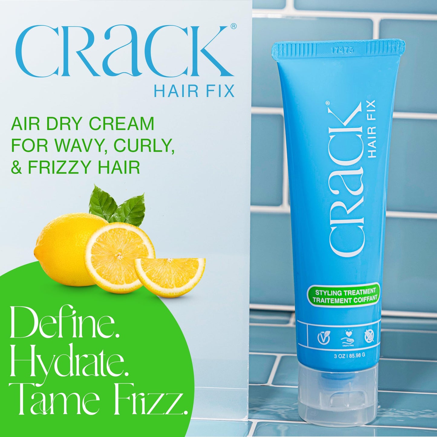 Crack Hair Fix Air Dry Cream - Multi-Tasking, Anti-Frizz, Leave-In Styling Balm with Protection from Humidity, Chlorine, Heat Treatments & Sun, (3 oz - PACK OF 3)