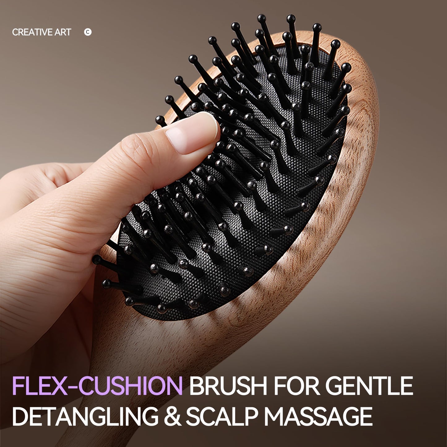 Wooden Paddle Hair Brush for Women & Men, Detangler Hairbrush with Ergonomic Handle & Air Cushion, Scalp Massager Suitable for Curly/Fine/Thick Hair, Wet & Dry Styling and Detangling Brushes