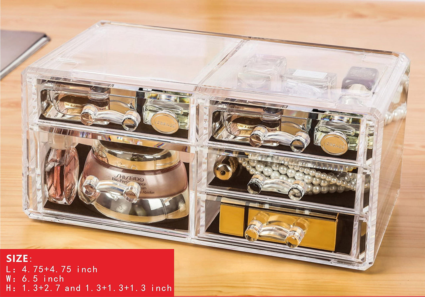 Cq acrylic 3 Pack Clear Make up Organizer Countertop,Stackable 7 Drawers Makeup Storage,Cute Vanity Organizers for dresser Hair Clip,Jewelry,Beauty Product Desk and Bathroom Organizers and Storage