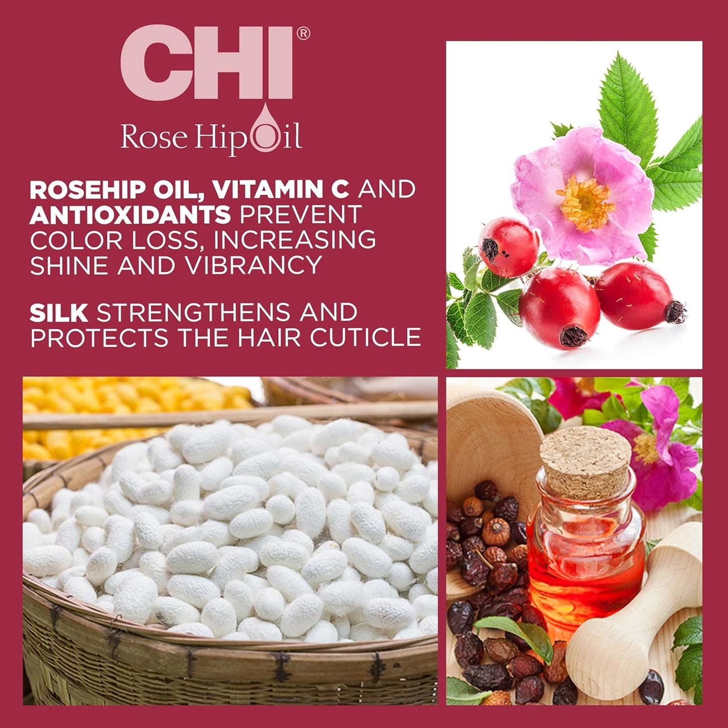 CHI Rosehip Oil Protecting Shampoo - Gently Cleanses Color-Treated Hair | 25 Oz, Sulfate-Free, Paraben-Free