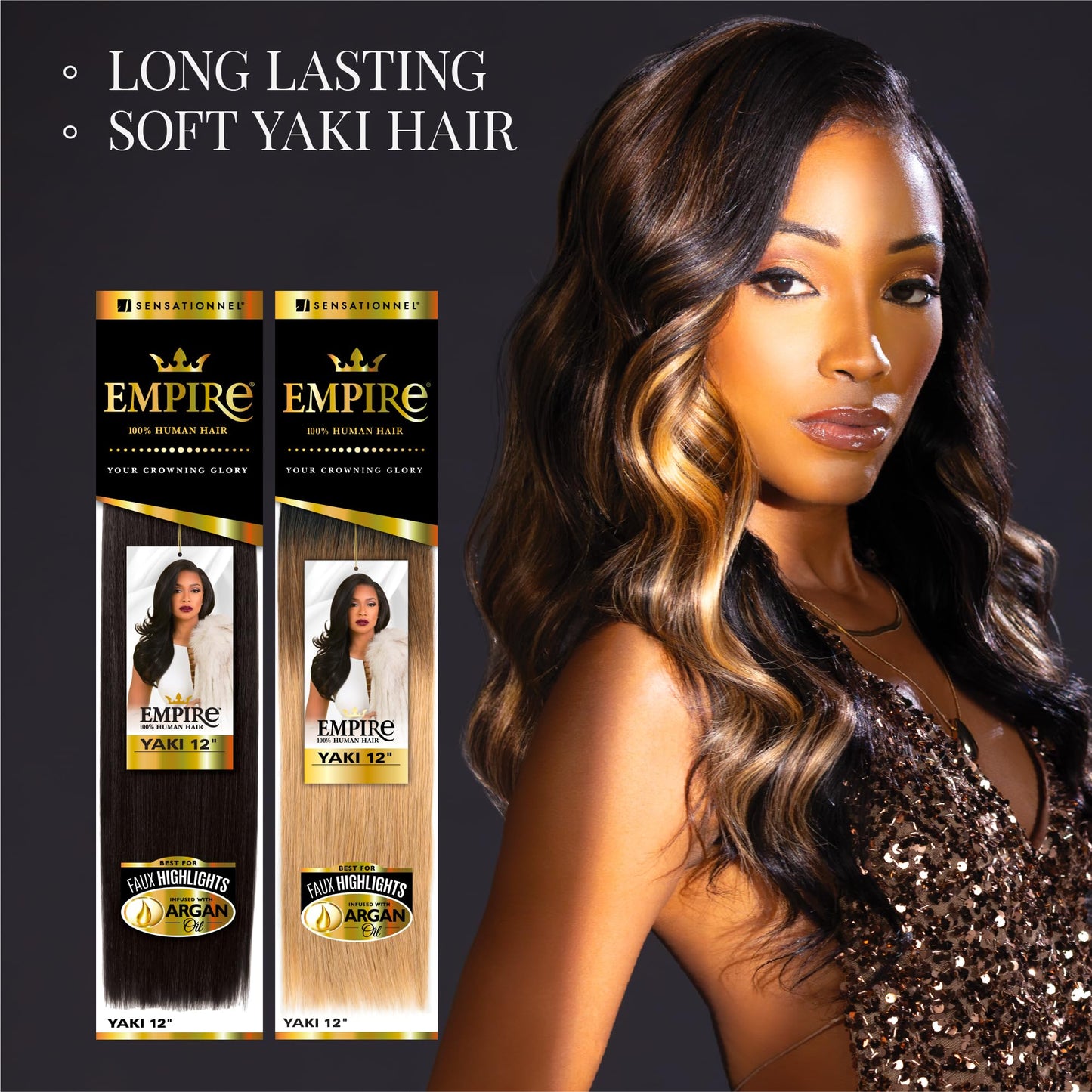 Sensationnel Empire yaki human hair - Tangle Free Weaving for Quick Weave and Sew in Styles for Faux Highlights and Fauxmiddlepart Leave Out - 1 Pack (14 inch, S1B/30)