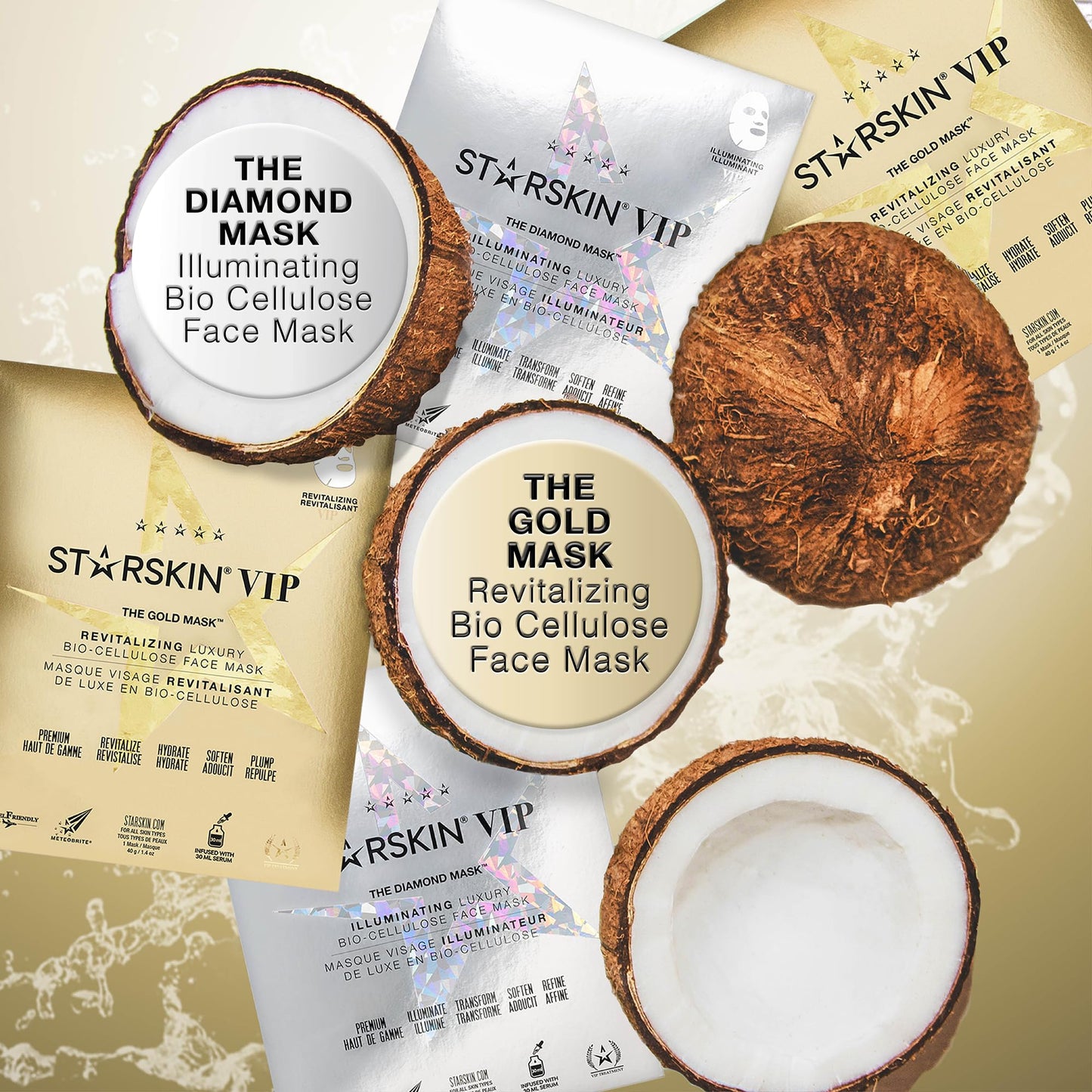 STARSKIN - Premium Korean Skin Care Bio-Cellulose Face Mask - Formulated with Fermented, Vitamin-Rich Coconut Juice - Soaked in Creamy Serum infused with Diamond Dust and Rare Botanicals - 40g, 1.4 Oz