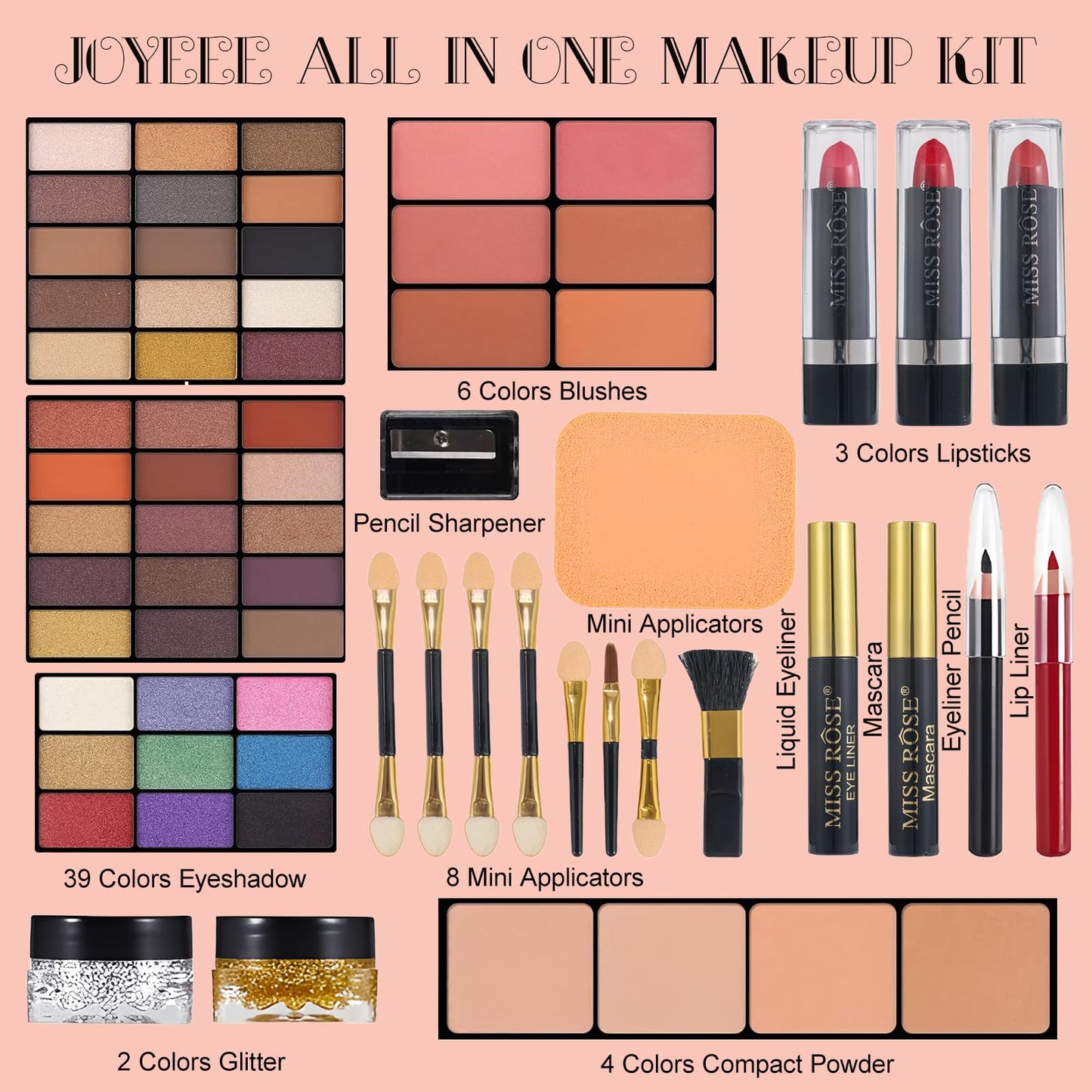 Joyeee All-in-One Makeup Gift Set Carry All Makeup Kit Women Full Kit With Makeup Bag Concealer Lipgloss Lipstick Blush Foundation Face Powder Eyeshadow Palette Cosmetic Palette #8