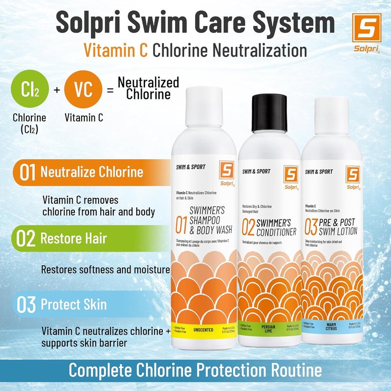 Swim Shampoo & Conditioner Set - Vitamin C Chlorine Removal, Restores Softness & Gentle Cleansing | 16 fl oz Total