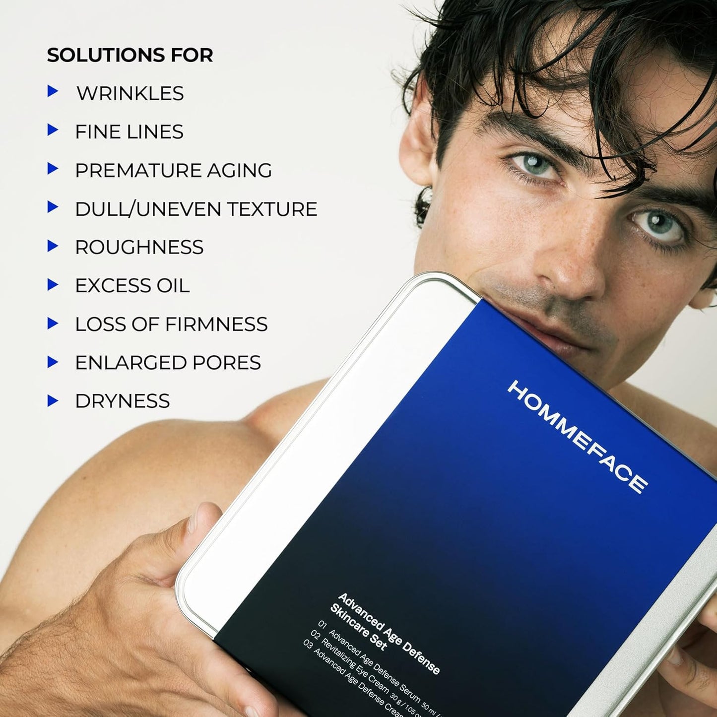 Men’s Advanced Age Defense Anti-Aging Skincare Set - Facial Serum, Eye Cream & Face Cream | Korean Technology, Volufiline, Ceramide, Hyaluronic Acid