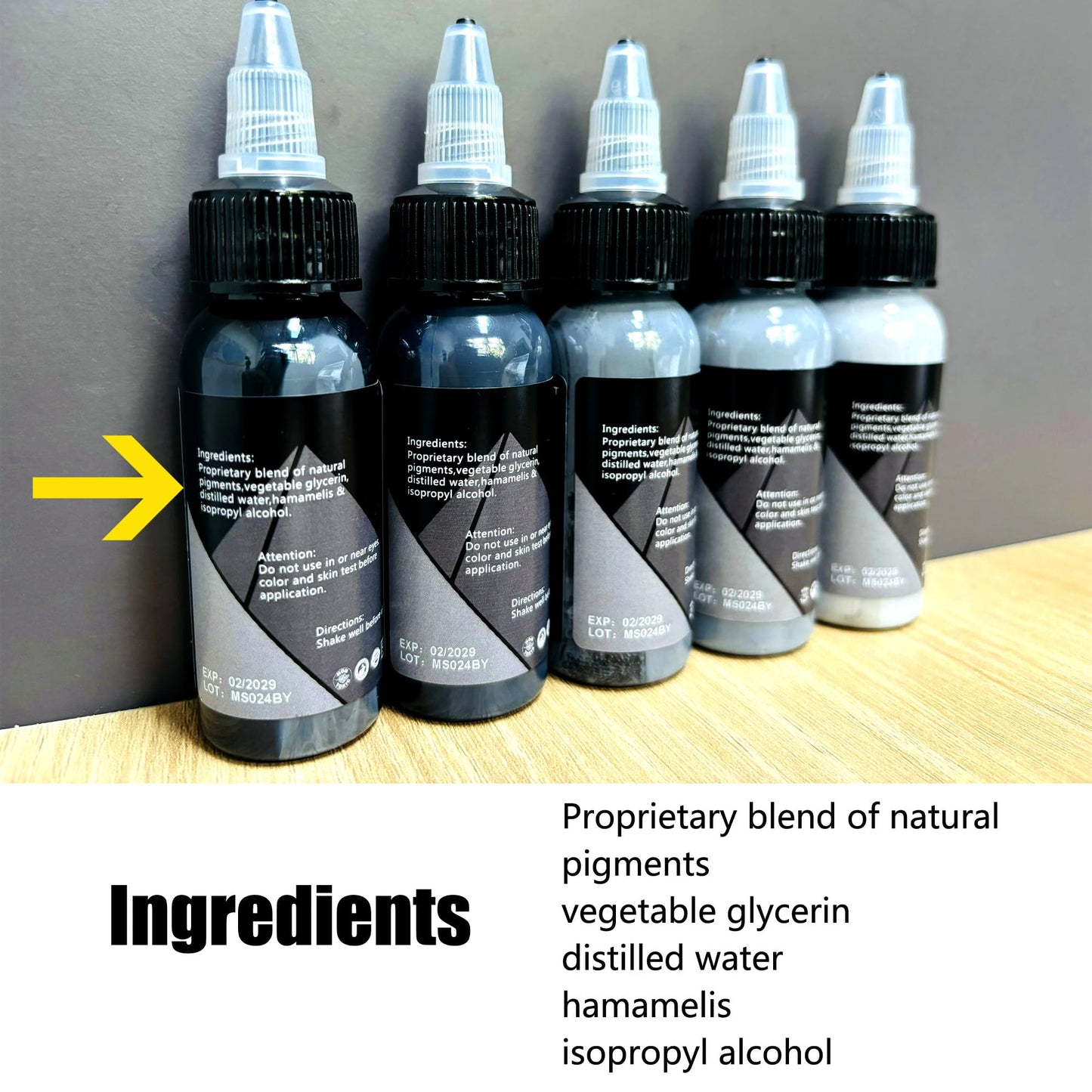 Mummy Grey Series Tattoo Ink Set - 5 Bottles (1 oz Each) Includes: Black Magic, Knight's Armor, Silent Night, Pelican Gray, Gray Tint
