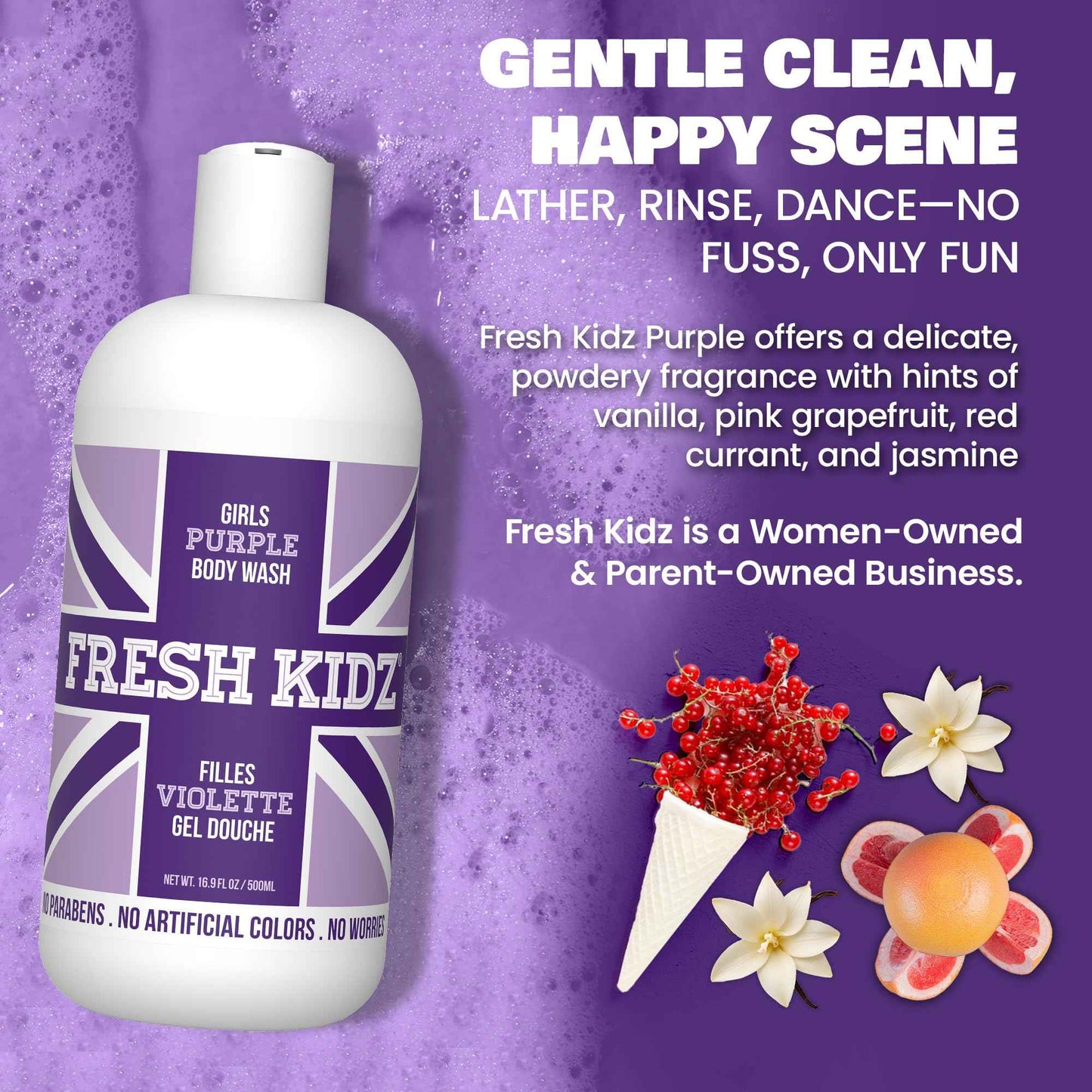 Fresh Kidz Body Wash 16.9 fl.oz. and Stick Deodorant 2.65 oz for Kids and Teens - Girls "Purple" Set