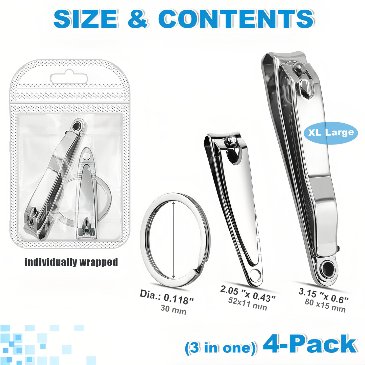 Keeshibao Nail Clippers Bulk Pack, Toenail Fingernail Nail Clippers with Keychain Ring for Men Women Adult 8-Piece Stainless Steel Toe Nail Clippers for Travel, Gifts, Homeless Care(Large & Small)