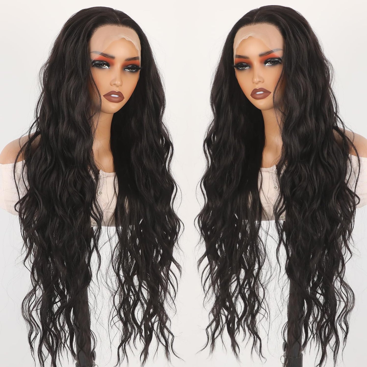 Missyvan Synthetic Lace Front Wig - Glueless Long Wavy Curly Black Hair | 30-Inch Natural Deep Wave