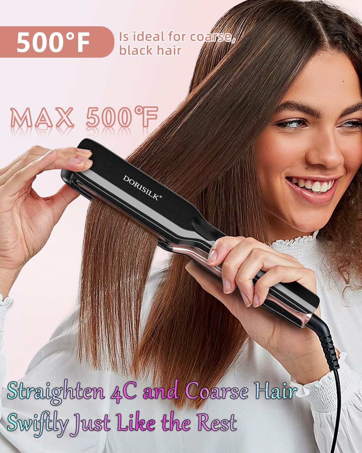 DORISILK 500 Degree High Temp Professional Hair Straightenr ， Ceramic Wide Flat Iron ，2 in 1 Hair Straightener and Curler，Plasma Flat Iron Get Frizz-Free and Shiny