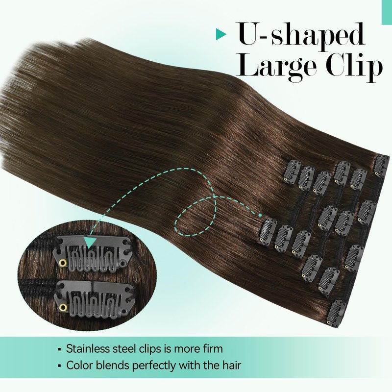 Ukira Medium Brown Hair Extensions Real Human Hair, 15 Inch 75g 7pcs Brown Clip in Hair Extensions Real Human Hair, Soft Natural Straight Remy Human Hair Clip in Extensions for Women