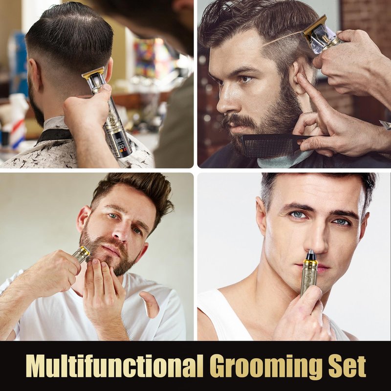 soieho Professional Hair Clippers for Men,T-bar Trimmer and Cordless Electric Shaver, Nose Hair Trimmer, Men's Hair Clipper and Shaver Set, Rechargeable Home Hair Cutting Tools