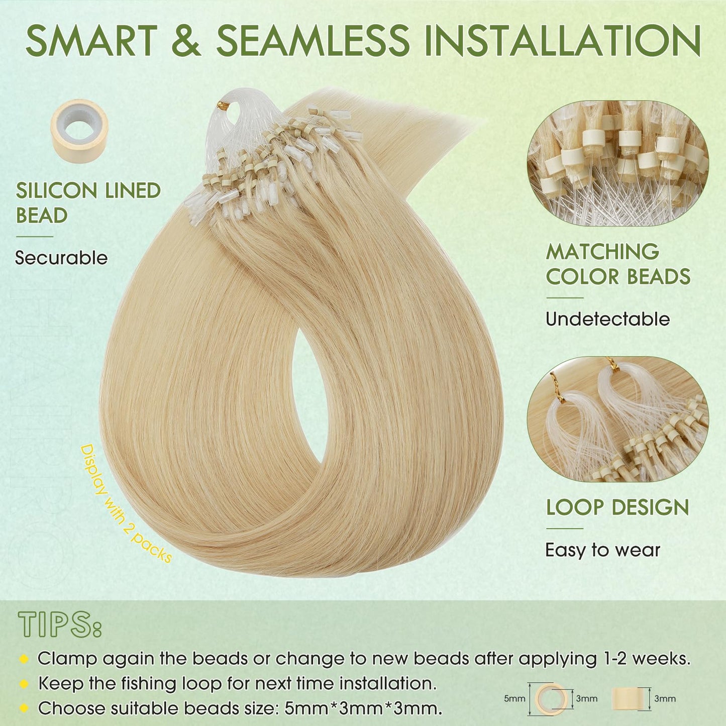 Hairro Microlink Hair Extension Remy Keratin Itip Micro Bead Fusion Hair Micro Loop Micro Link Beads Brazilian I Tipped Remy Hairpiece For Women 14 inch 50g 100 Strands #613 Light Blonde