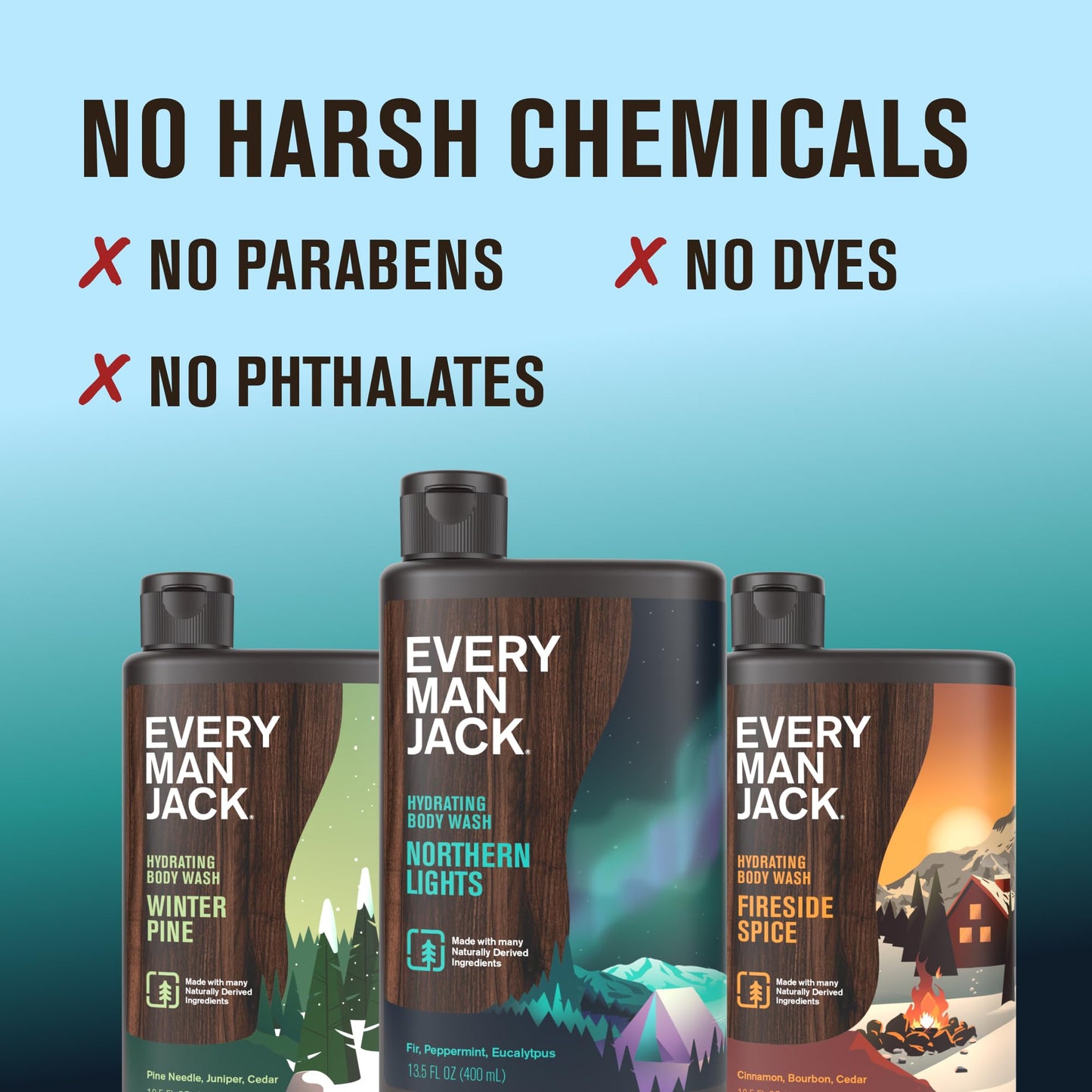 Every Man Jack Men's Body Wash Gift Set - 3 Invigorating Winter Scents - Deeply Cleans, Hydrates with Naturally Derived Ingredients - 13.5 oz (3 pack)