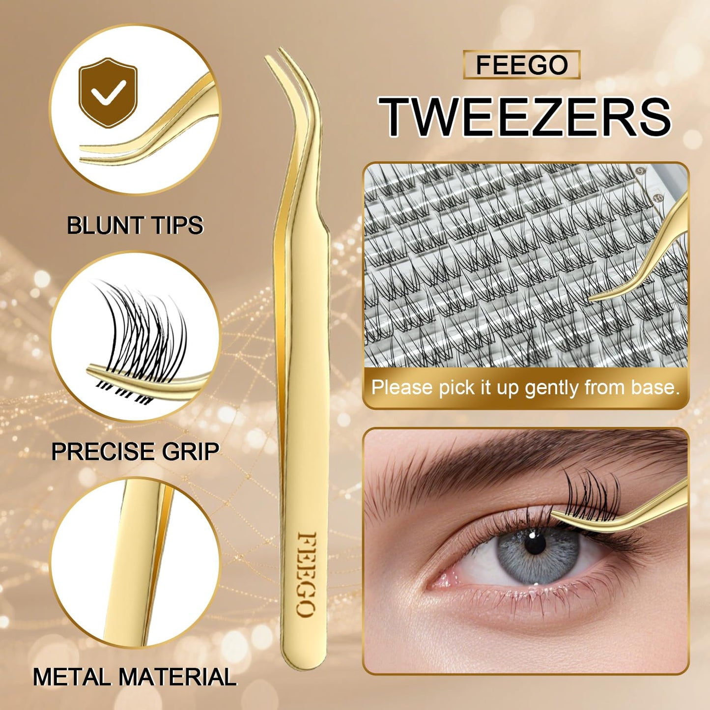 FEEGO Natural Lash Extension Kit 168Pcs Lash Clusters Kit Wispy Eyelash Extensions Individual Lashes Extensions with Bond and Seal Lash Glue and Eyelash Extension Tweezers DIY (9-12 MM)
