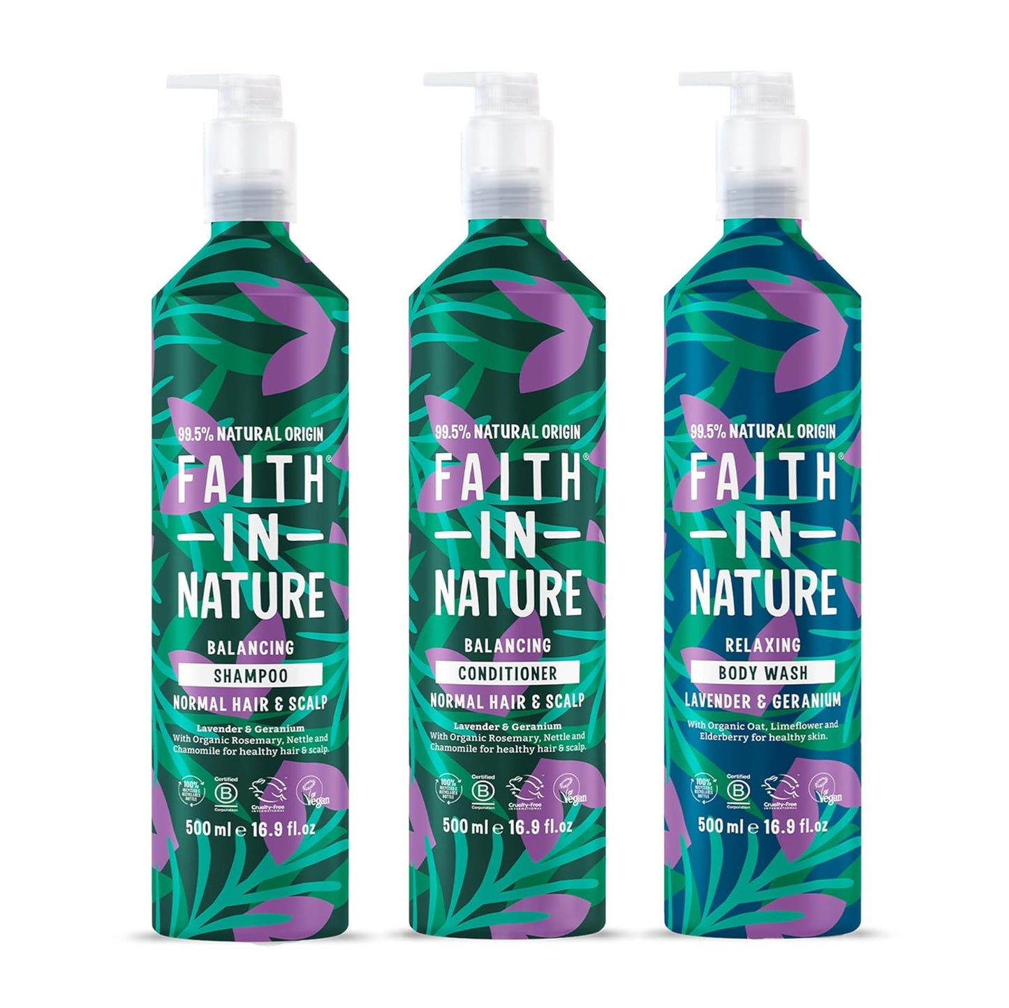 Faith In Nature Natural Shampoo, Conditioner & Body Wash Set Aluminium Bottles - Vegan & Cruelty Free, No SLS or Parabens - 3 x 16.9 fl oz, Grapefruit & Orange