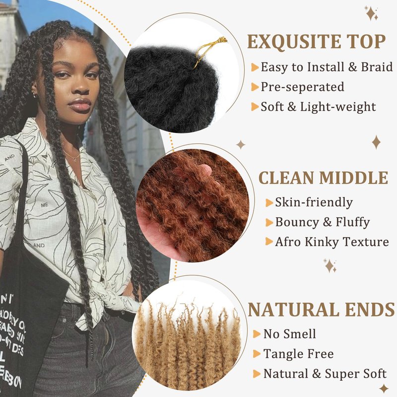 Marley Twist Braiding Hair 24 Inch Marley Twist Hair Ombre Cuban Twist Hair 8 Packs Afro Kinky Curly Twist Crochet Hair Long Marley Hair Extension (24 Inch, 1B/30/27)