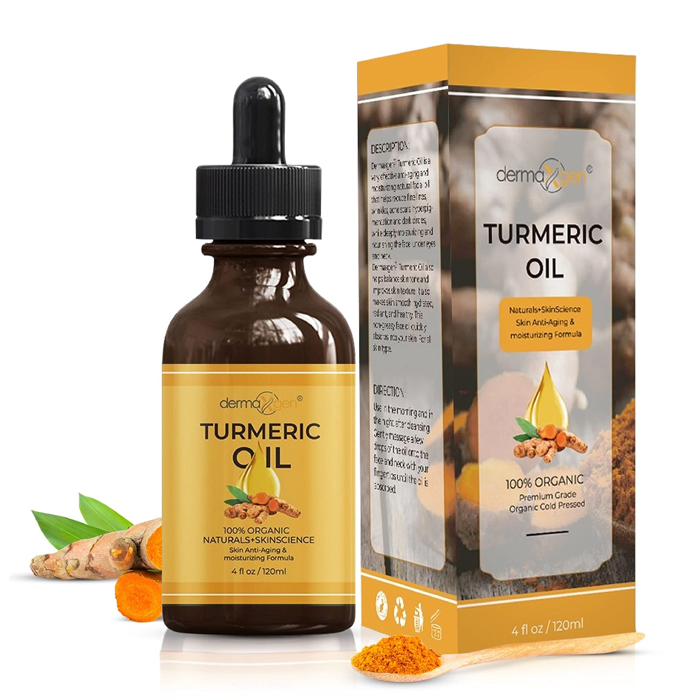 DERMAXGEN Organic Turmeric Oil for Skin Lightening - Turmeric Face Oil for Dark Spots, Anti-Aging & Hydrating Dry Skin - Glow Moisturizer for Face, Neck & Eyes (4 FL OZ / 60 ML)