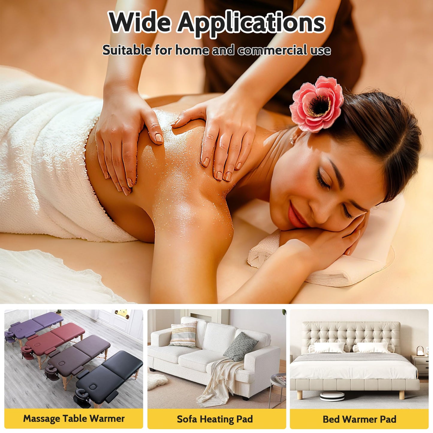 Massage Table Warmer Heating Pad Professional SPA Massage Bed Warmer 9 Hours Timer, 9 Heat Settings, Overheat Protection for Massage Bed & Spa, Thickened & Soft Fleece, 30" x 71"