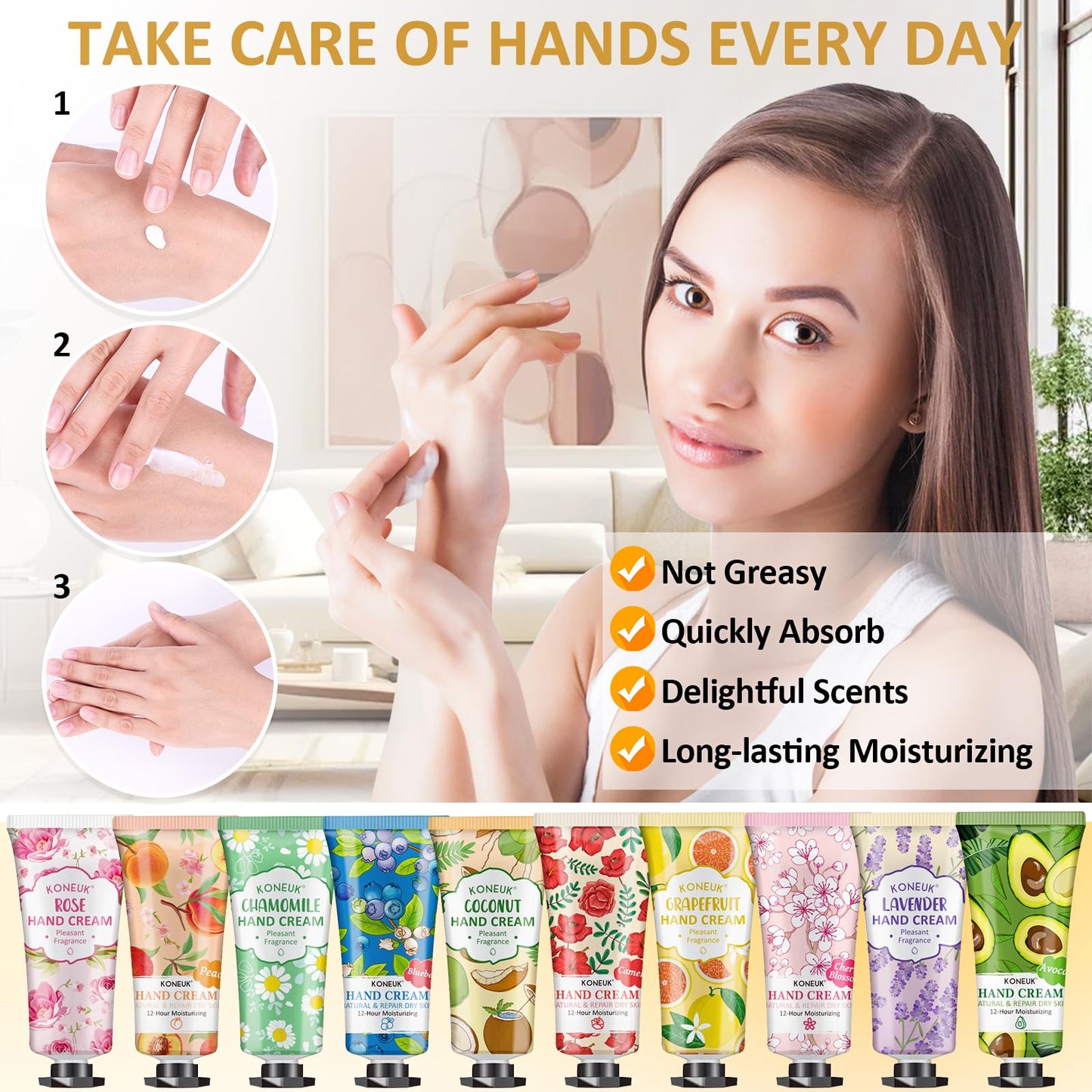 KONEUK 64 Pack Moisturizing Hand Cream Set, Bulk Gifts for Women, Hand Lotion Travel Size for Dry Cracked Hands, Mini Hand Cream for Teacher Appreciation Gifts, Wedding Favors, Thank You Gifts