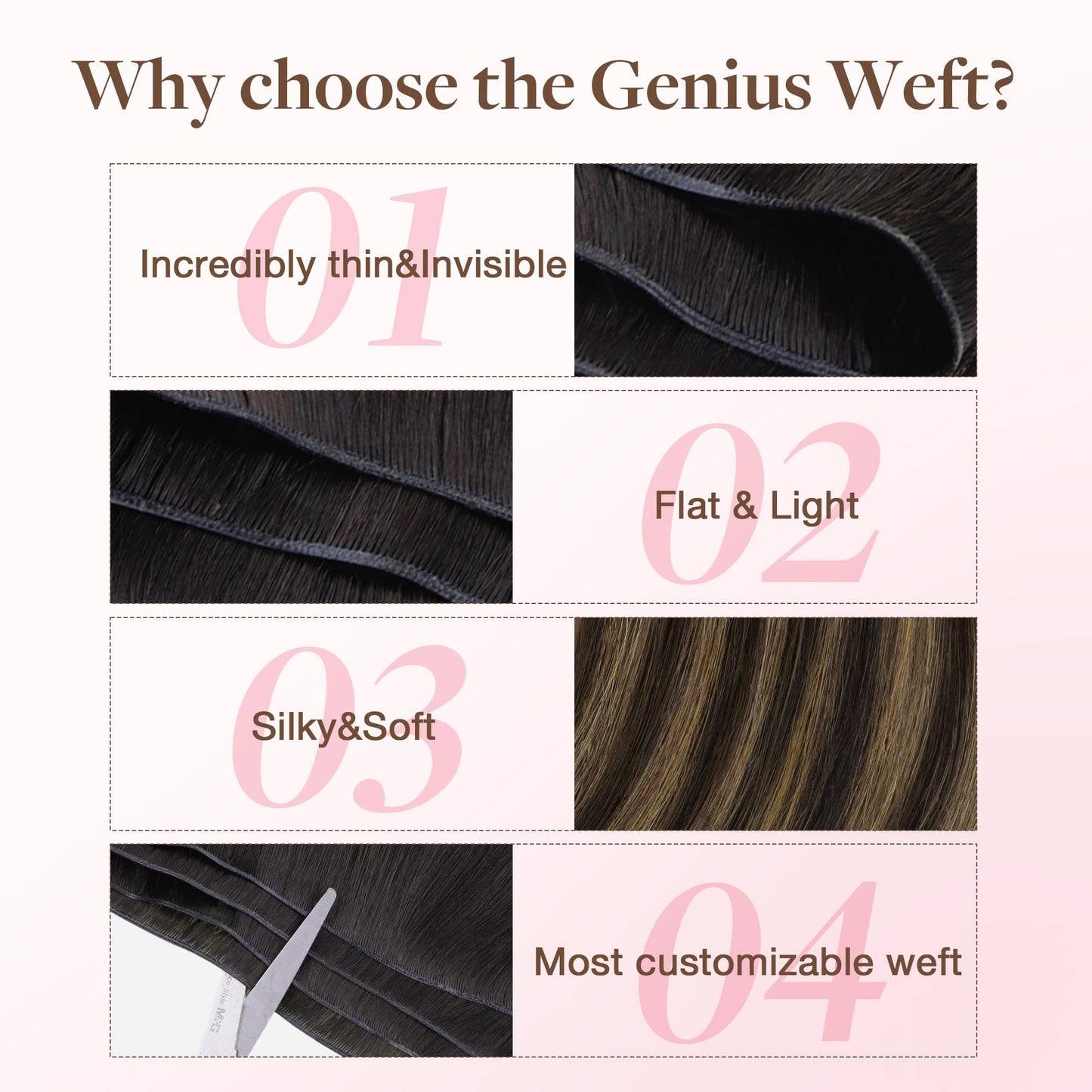 GOO GOO Genius Human Hair Sew-In Extensions, Rooted Remy Weft, 2/6/2 Balayage Dark Brown To Chestnut Brown, 14 Inch, 40g, Hand-Tied