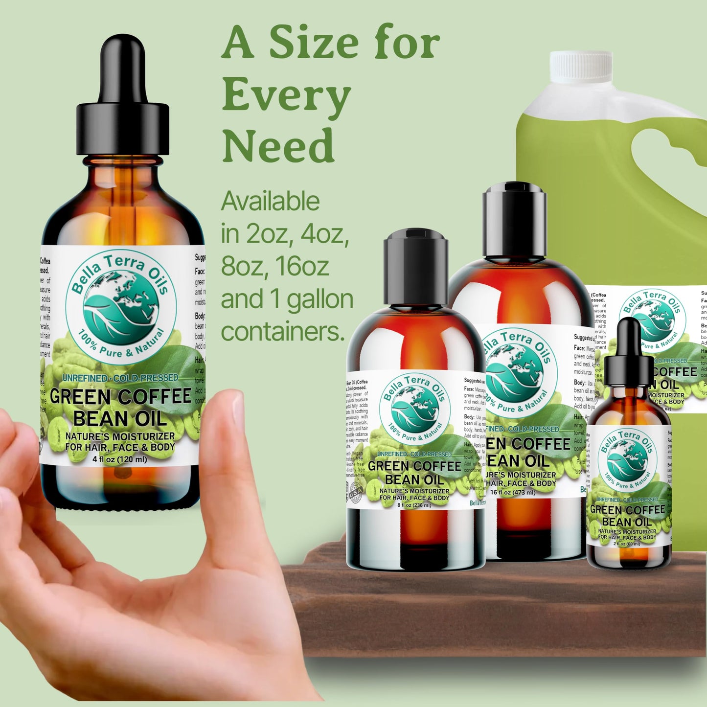 Bella Terra Oils - Green Coffee Bean Oil 8 oz - Famed for Trigonelline & Nutritional Compounds, Elevate Beauty Rituals with this Caffeine Oil Delight