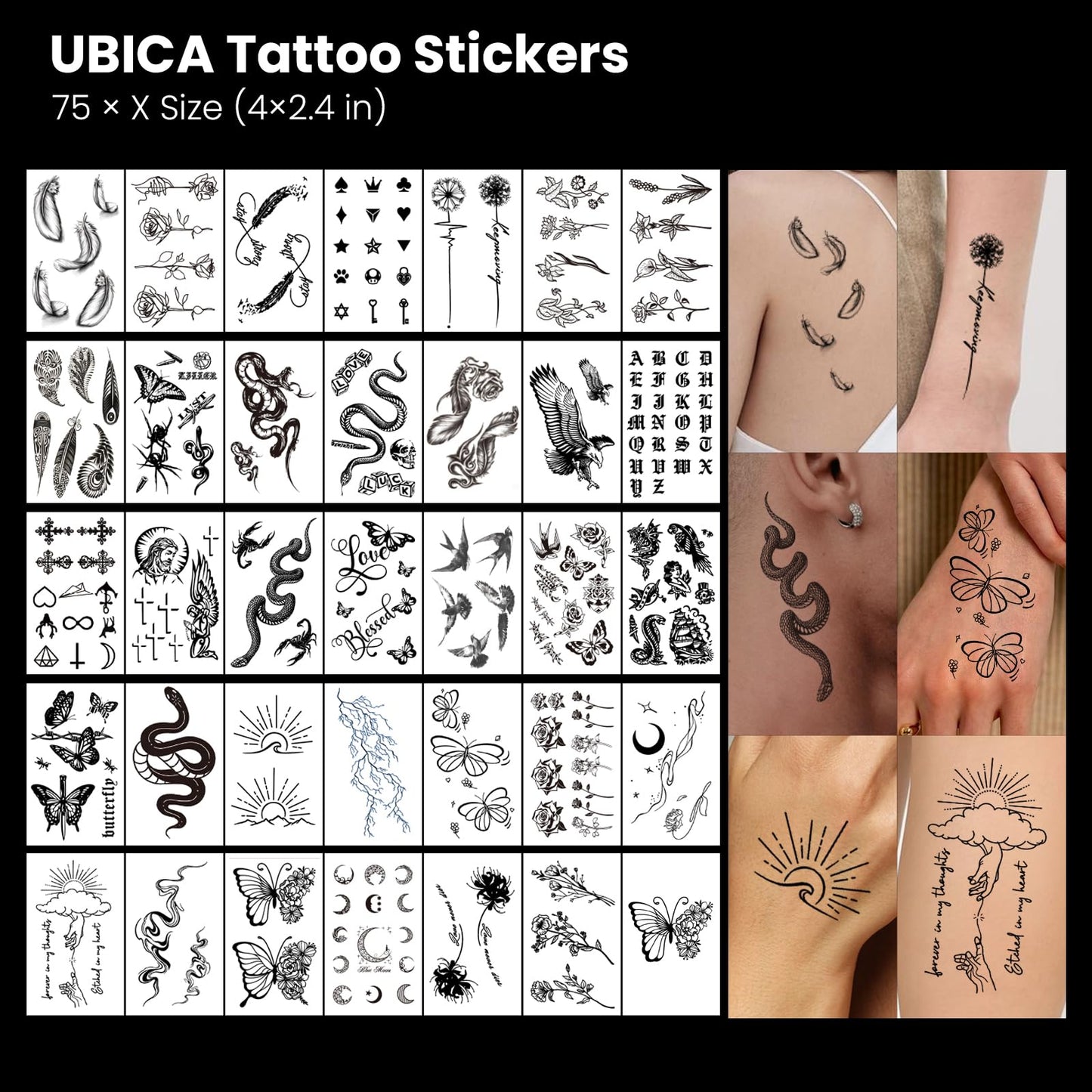 105 Sheets Large Temporary Tattoos For Women Men Adult, Dragon Tiger Wolf Tribal Christian Floral Realistic Fake Tattoo Stickers for Arm Leg Hand, Waterproof & Non-Reflective