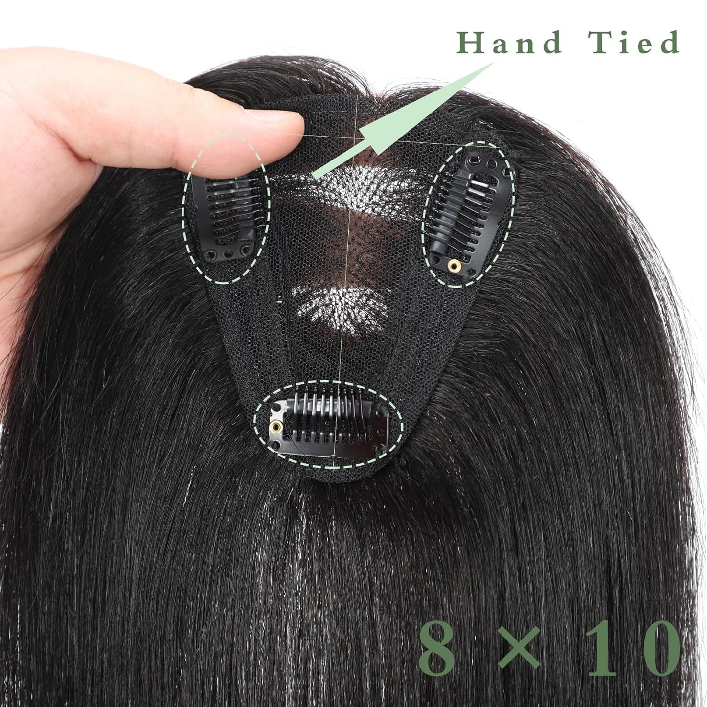 Black Hair Toppers for Women - Real Human Hair 3D Design | No Bangs, 10 Inch for Thinning Hair