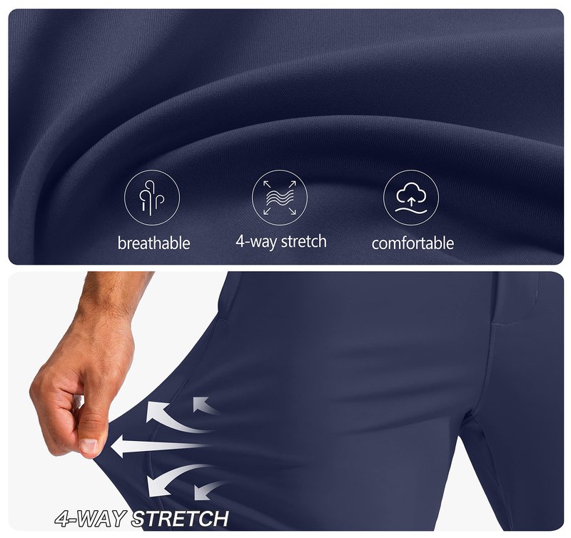 Pudolla Men's Golf Pants Stretch Sweatpants with Zipper Pockets Slim Fit Work Casual Joggers Pants for Men (Navy Small)