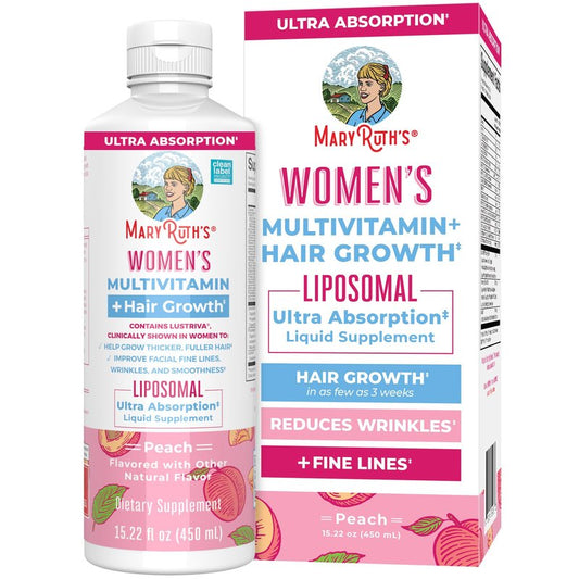 MARYRUTH'S Women's Multivitamin + Lustriva Hair Growth Liposomal | Biotin 10000mcg | Clinically Tested for Thicker, Fuller Hair, Improved Facial Fine Lines & Wrinkles | Ages 18+ | 15.22 Fl Oz
