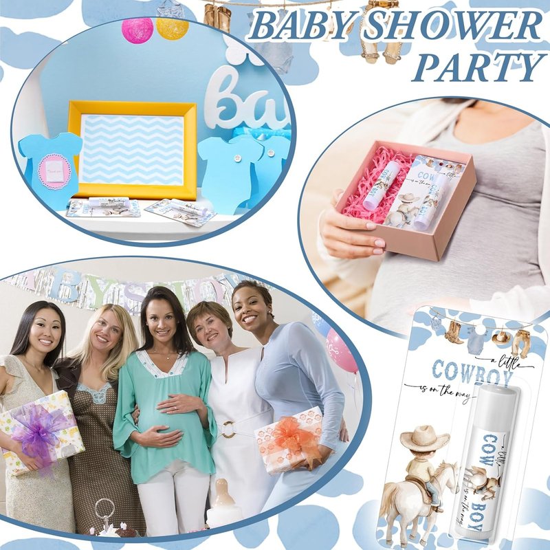 Baby Shower Games Prizes - 30 Pack Cowboy Lip Balms for Guests | Fun Gender Reveal Favors