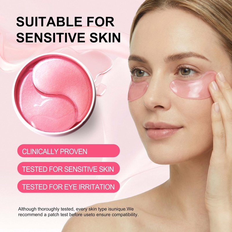 Pink Hydrogel Eye Patch for Puffy Eyes and Dark Circles, Under Eye Mask, 60 Under Eye Patches,Undereye Hydrating & Cooling, Suitable For All Skin Types -A