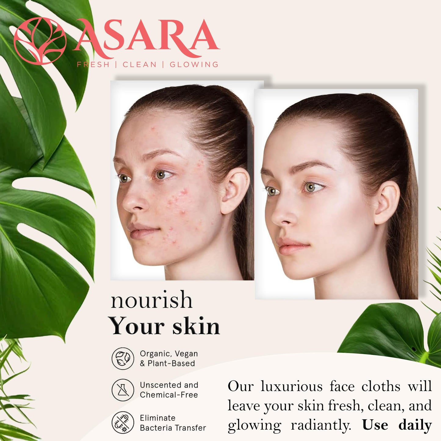 Clean Face Towels Disposable XL Facial Wipes | Add Water As a Makeup Remover | Sensitive Skin Face Towels | Organic Vegan Biodegradable - Clean Daily Towelettes | by Asara (200 Count)