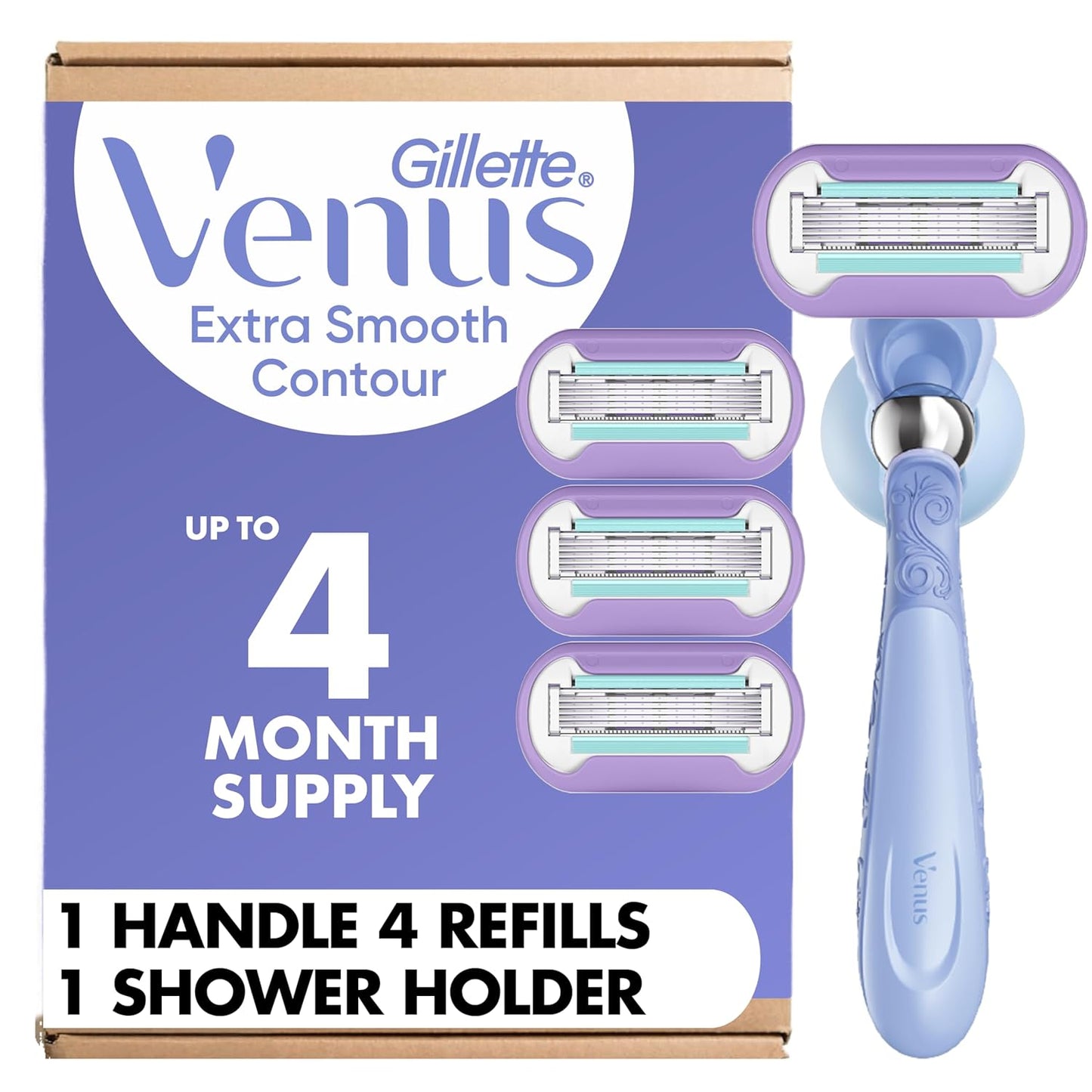 Gillette Venus Extra Smooth Women's Razor - 5-Blade Refill & Flexiball Handle | Includes Shower Holder