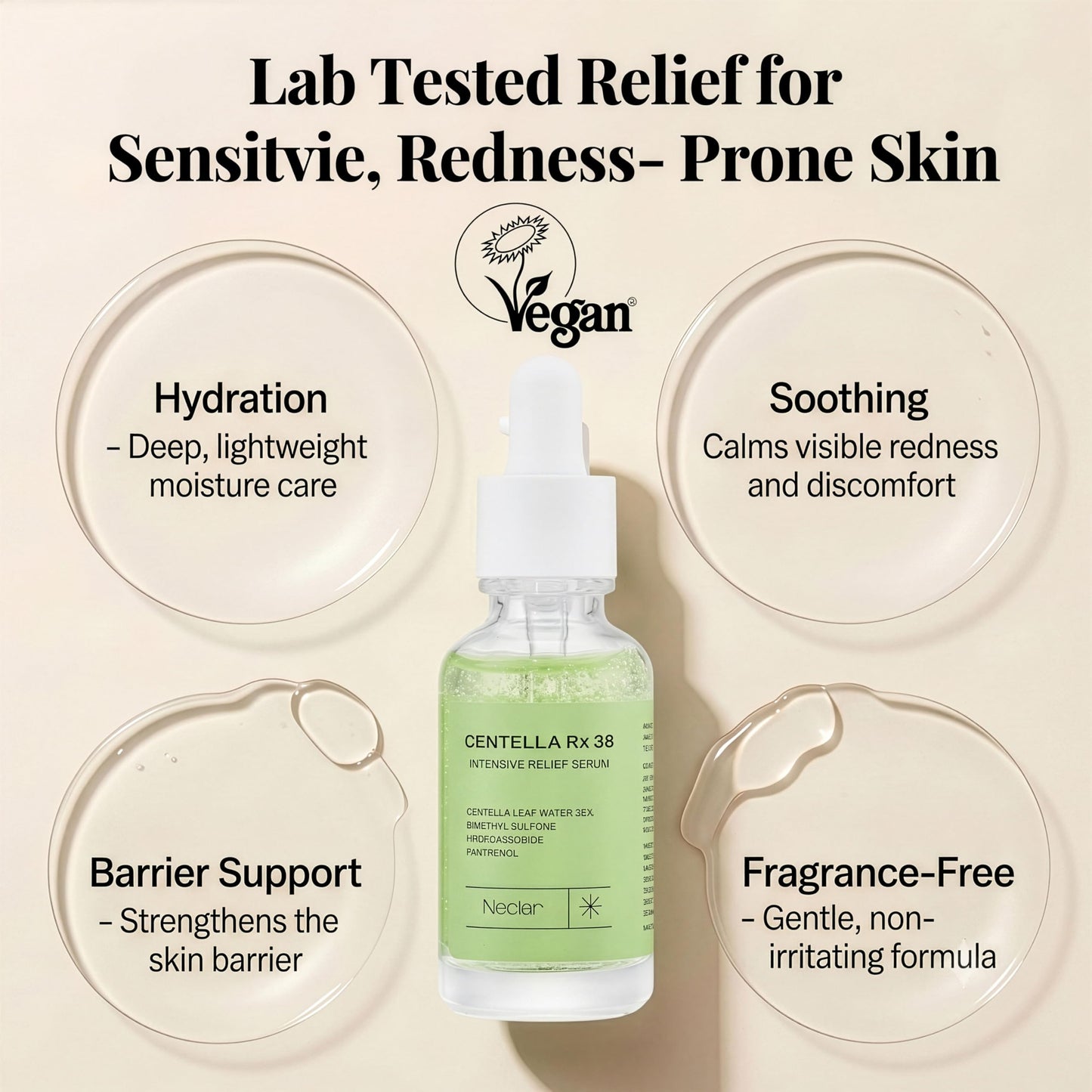 Korean Centella Asiatica Serum - Redness Corrector for Face - 38% Cica Leaf Water and Madecassoside - Ph Balanced - Barrier Support - Lightweight Calming - Rosacea Skincare - Centella Ampoule
