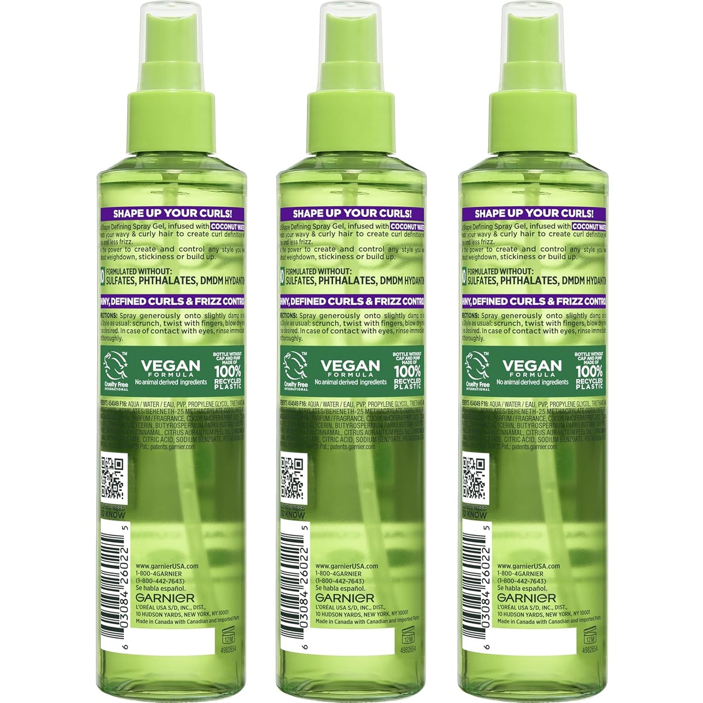 Garnier Fructis Curl Shape Defining Spray Gel - Strong Hold Frizz Control for Curly Hair | 8.5 fl oz, 3 Pack