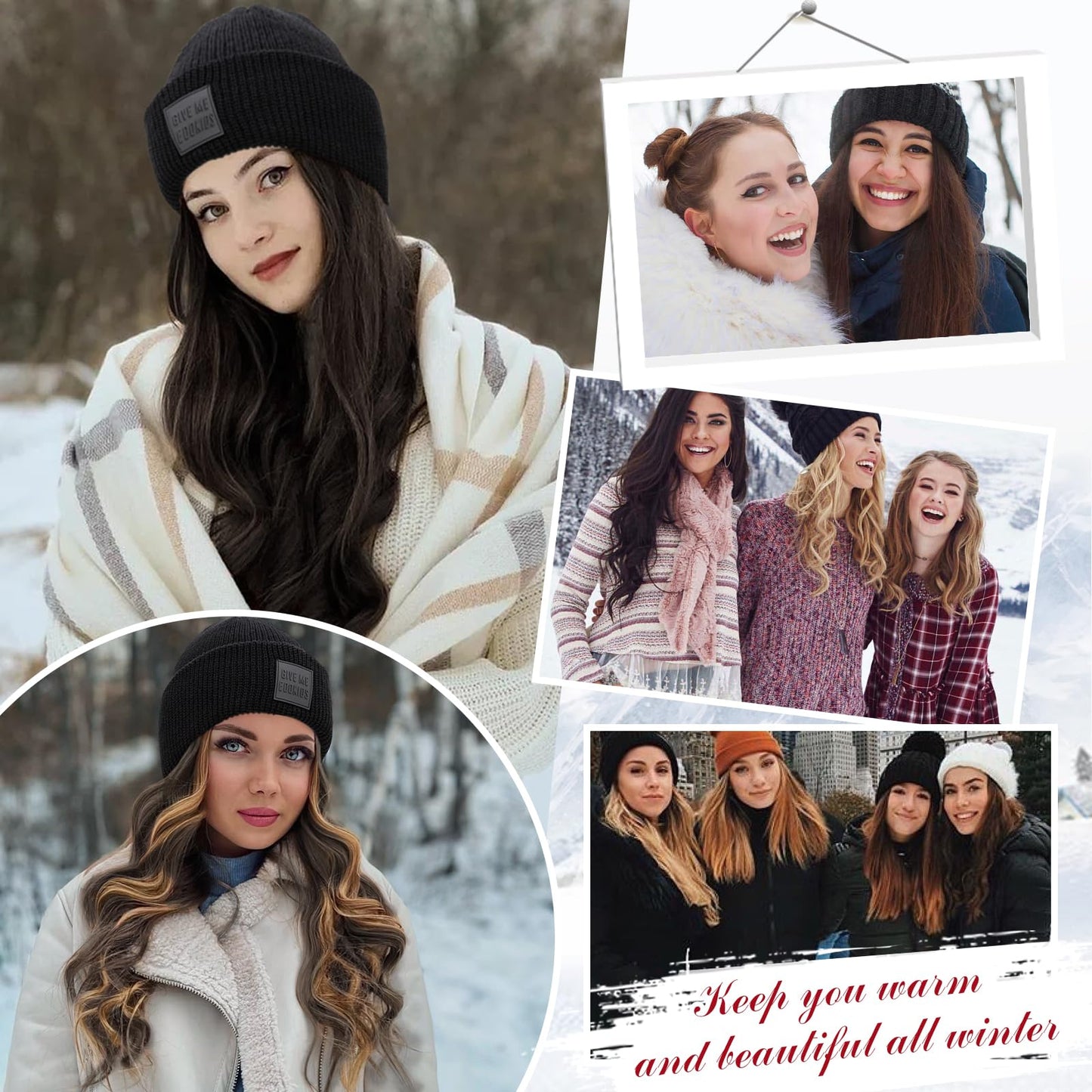 S-noilite Beanie Wig Hair Extensions,11 Inch Short Straight Hair Extensions with Knitted Hat Wigs for Women Winter Medium Brown