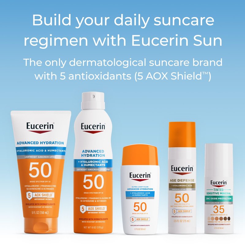 Eucerin Advanced Hydration SPF 50 Sunscreen Spray, Lightweight Spray Sunscreen with Hyaluronic Acid and Humectants, Hypoallergenic, Fragrance and Alcohol Free, 6 Oz Bottle