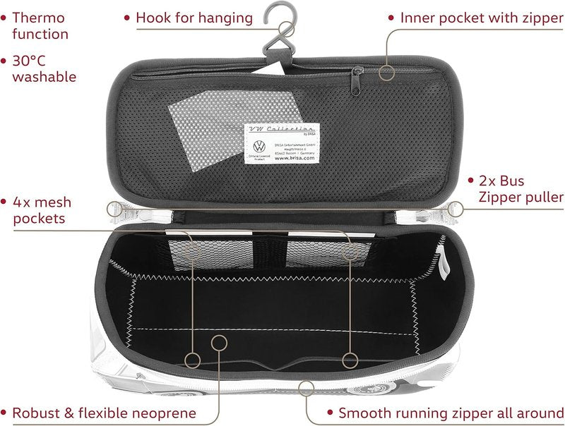 Volkswagen Neoprene Makeup & Toiletry Bag - T2 Bus Design | Large Travel Organizer
